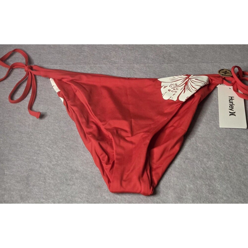 Hurley Women's Red Floral Tie Side Bikini Bottom Swimwear Size 2XL NWT